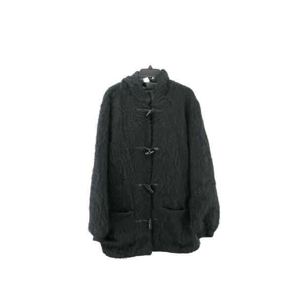 Vintage Shaggy MOHAIR SCOTTISH Wool Hooded Sweater Teddy Coat Size Large - Picture 6 of 12